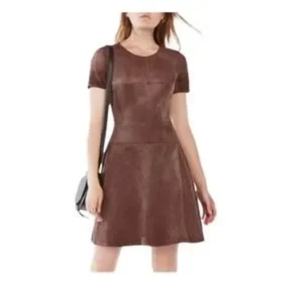 NWT - BCBG Maxazria Brown Suede Short Sleeve Fit & Flare Darra Dress size 2
